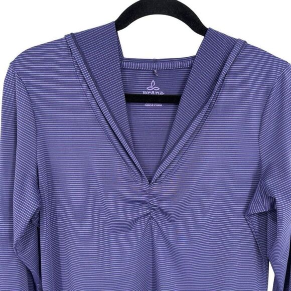 prAna Striped Perry Long Sleeve Hooded Pullover Top Purple Size Medium - Picture 4 of 7